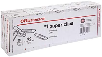 Кламери за хартия на марката Office Depot®, обикновените № 1, Сребристи, 100 Клипове В кутия, Опаковка от 10