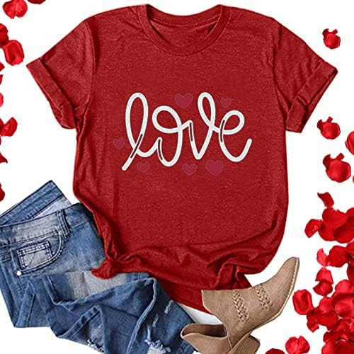 Ризи за Свети Валентин за Жени, Ежедневни тениски с Писмото Принтом, Къс Ръкав, Тениски с Изображение на Сърце,