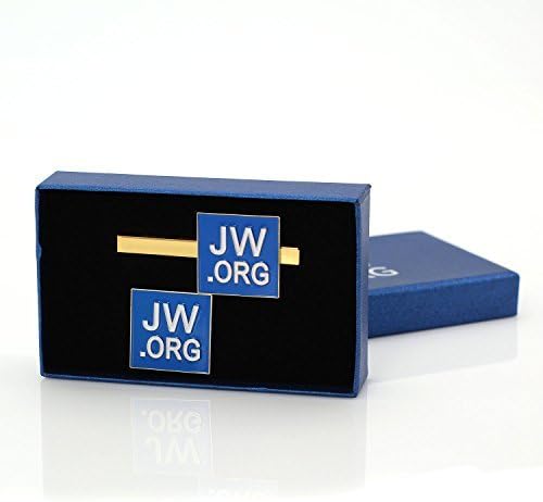 jw.org подарък скоба за вратовръзка и набор от игли за ревери -квадратен (синьо + gold)