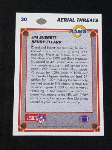 Джим Евърет и Хенри Ellard 1991 Въздушни заплахи Горната Палуба С Автограф - Футболни карта, Без подпис