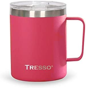 Кафеена чаша TRESSO® с дръжка, кафеена чаша с изолация от неръждаема стомана, Вакуумни туризъм чаша с двойни