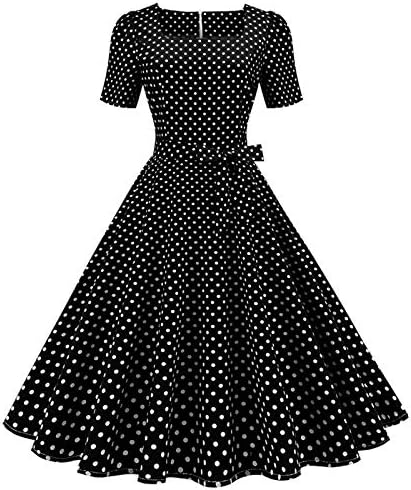 Винтажное Рокля-люлка на 1950-те Години за жените, Женски Коктейл Рокля на Точки с Къс Ръкав, папийонка на Талията,