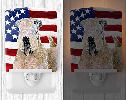 Caroline's Treasures SS4019CNL СЪЕДИНЕНИ Американски флаг с керамично ночником с меко покритие Wheaten Terrier,