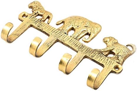 Индийски полк за закачване на ключове в опаковка от 6 теми | Уникални Златни Куки за дрехи | Месингови Декоративни куки за захващане | Лъв, Слон, Четири куки за захващ?