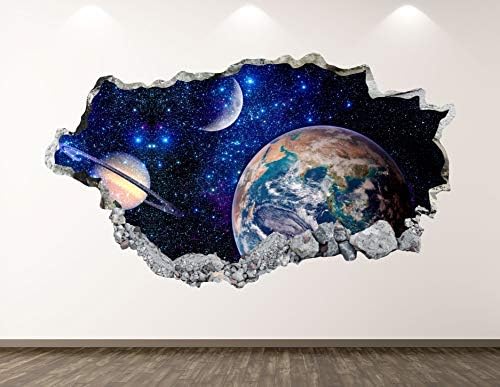 Западна Планина на Планетата Земя, за Стикер За Стена, Арт Декор на 3D Разбития Космически Стикер Плакат Детска Стая, Стенопис По Поръчка на Подарък BL132 (70 W x 40В)