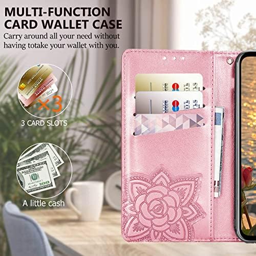 Предназначен за iPhone 12 Mini Чанта-портфейл, Женски калъф-книжка с панти капак от изкуствена кожа с релефни изображения на пеперуди, Поставка за кредитни карти, Отделен