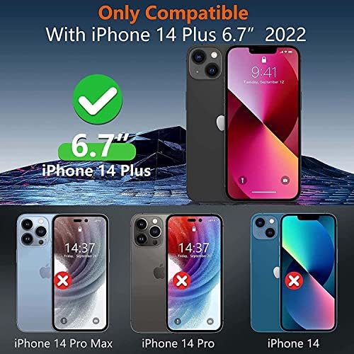 Калъф-сгъваем EEOMOik за телефон, калъф за Apple iPhone 14 Plus 2022 от изкуствена кожа [Вътрешна обвивка от TPU], флип-надолу корица-фолио [Държач за карти] [Стойка] (Цвят: синьо)
