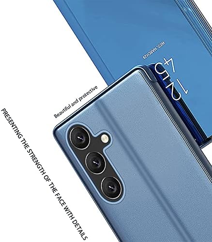 CCSamll Огледален калъф за Samsung Galaxy A54 5G, който поддържа Безжично зареждане, умен калъф Clear View, Ултра Тънък с поставка, Флип калъф за Samsung Galaxy A54 5G QH, синьо