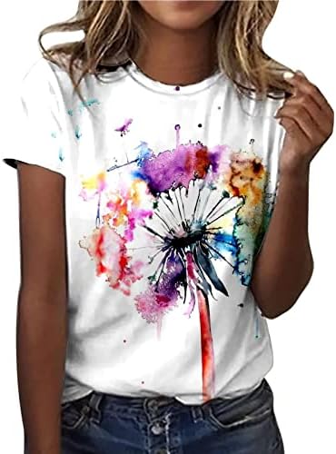 2023 в памучна Блуза с Кръгло деколте и Цветисти Принтом под формата на Глухарче, Тениска-Боя за Момичета, Риза