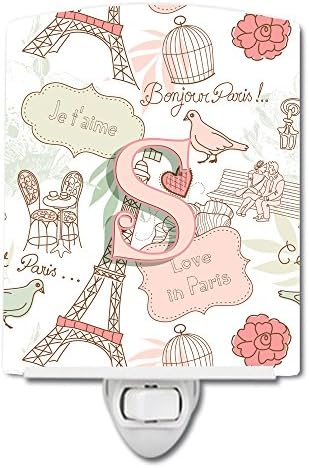 Керамични лека нощ Caroline's Treasures CJ2002-SCNL Letter ' S Love in Paris Розово на цвят, компактен, сертифициран UL, идеални за спални, баня, детска, коридор, кухня,