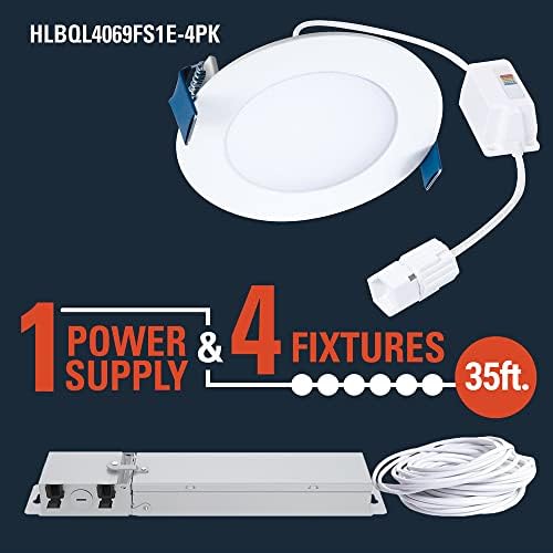 HALO HLBQL4069FS1E-4PK Quicklink Безконтактен led лампа За избор 2700 K, 3000 ДО 3500 ДО 4000 К, 5000 К CCT Комплект от 4 дисциплини, 4 инча в бял цвят