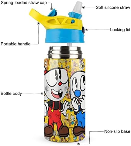 Woodyotime Cuphead & Mugman Show Детска Бутилка за вода с Двойни Стени и Вакуум Изолация от Неръждаема Стомана