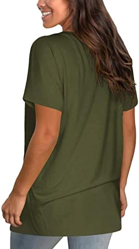 Облекло 2023 Година с Къс ръкав, Модни Памучен Базова Тениска с V-образно деколте за Момичета, Есента-Годишната