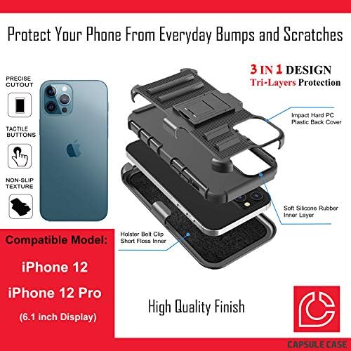 Калъф Ohiya е Съвместим с iPhone 12 Pro [Защита от военен клас, Ударопрочная Сверхпрочная кобур-стойка, Защитен