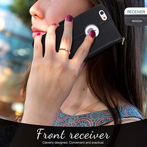 На вашето внимание, Луксозна чанта-портфейл от естествена кожа за iPhone 6 / 6s, [Функция на каботажните] Панти калъф за телефон, Защитен устойчив на удари калъф-книжка с [