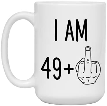 Забавни подаръци на 50-ти рожден ден - да Ми е 49 плюс Кафеена чаша със Среден пръст - нов кляпом В устата -