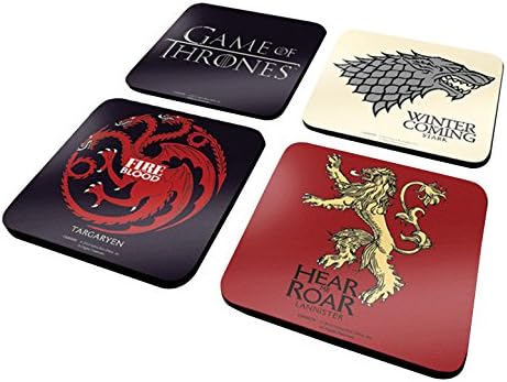 Комплект от 4 Подстаканников Game of Thrones Официалната Защитно покритие за напитки от Меламин с Корк в основата, Многоцветен, 10 x 10 cm