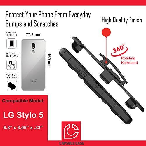 Калъф OYU е Съвместим с LG Stylo 5 [Двуслойни тежкотоварни боен колан, Противоударная кобур-поставка, черен калъф за LG Stylo 5 LM-Q720 (цвете)
