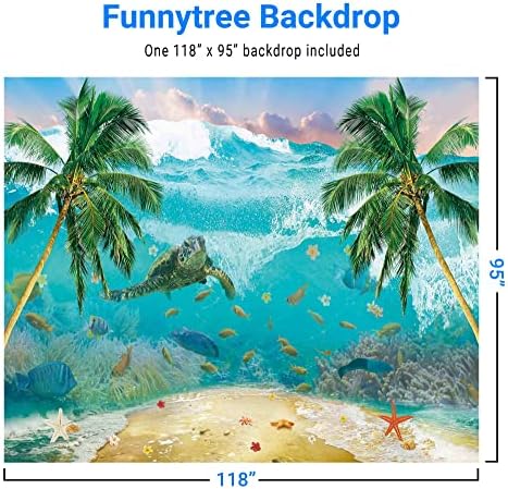 Funnytree 10 x 8 МЕТРА Подводна Вълна на Фона Океански Плаж Фантазия Подводна Костенурка Фон Палми Летни Тропически Детски Стоки За Парти в чест на рождения Ден, Сувенири,