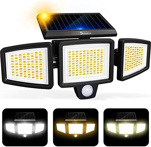 Соларни лампи Destello за улицата - в 3 Цвята, 3 режима, 3000 лумена, 280 led, 3 глави с датчик за движение,