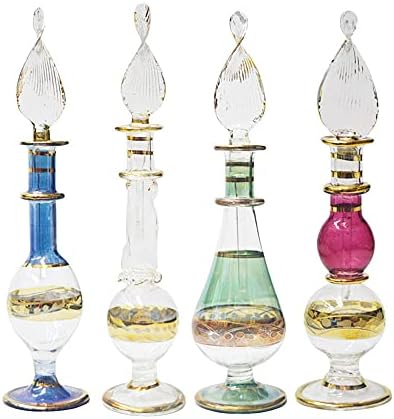 Основите на египетската парфюми Издухано стъкло, Ръчно изработени в Египет Комплект от 4 теми 10-13 см