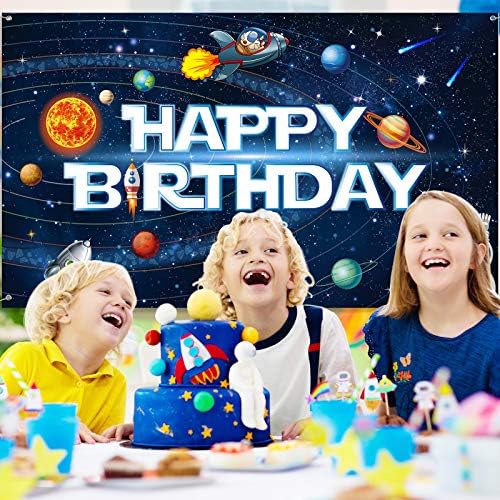 Космическото Пространство честит Рожден Ден Украса Банер на Слънчевата Система Голям честит Рожден Ден на Космически Плакат Фон за Деца Момчета Космически Рожден