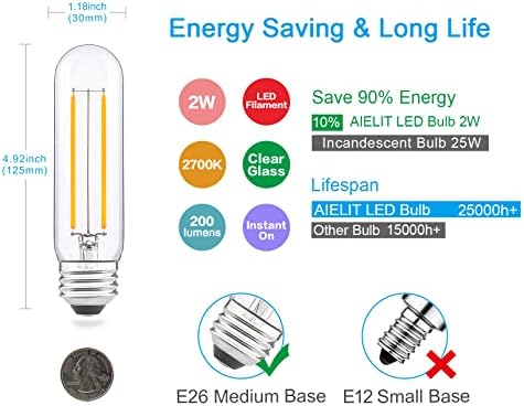Комплект led лампи AIELIT 4 опаковки по 2 Вата T10/G15, Еквивалентна лампа с нажежаема Жичка с мощност 25 Вата