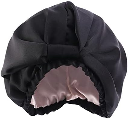 XXXDXDP Коприна сатен шапчица за сън, жена тюрбан, еластична нощна шапчица за сън, шапка за душ, прическа-бини (Цвят: черен размер: 1)