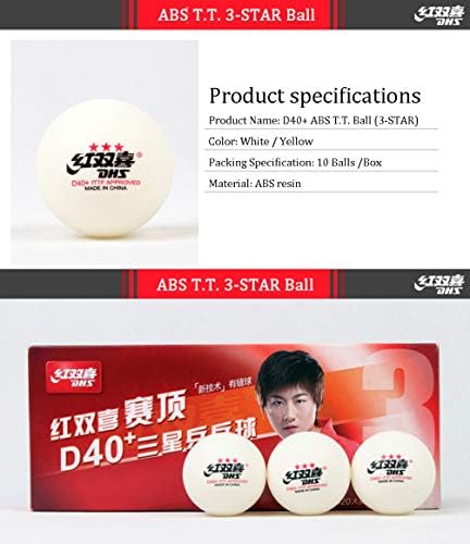 DHS ABS D40 + 3-Звезден Бяла топка за тенис на маса, Официална топка на световното първенство по тенис на маса,