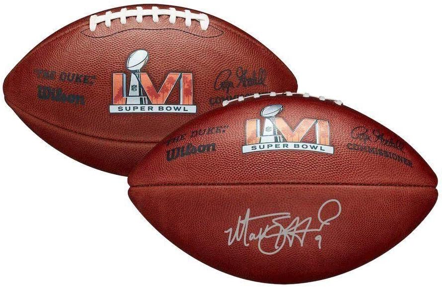 Матю Стафорд подписа футбол супер Боул с Автограф LVI Los Angeles Овни COA - Футболни топки с автографи