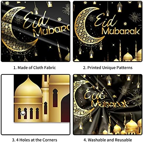 Ейд Мубарак Фон Банер, Рамадан Банер Украса на Голям Черен Златна Рамадан Мубарак Окачен Знак за Ислямска Джамия