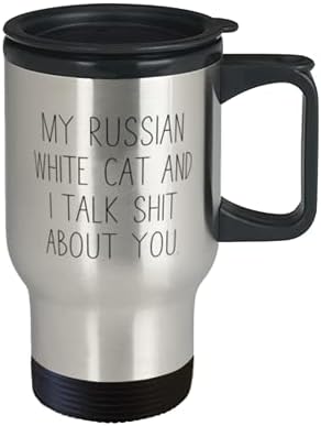 Нов Руски Бяла Котка с Моя Руски Бяла Котка и аз Говорим За Вас всякакъв вид Глупости, Чаша За Пътуване С Руски