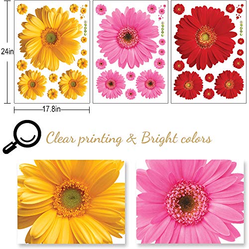 3 Листа Стенни Стикери с цветя Маргаритки, Стикери за стена с Хризантемите, Жълти, Червени, Розови, с Цветя