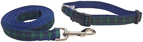 Комплект яка и каишка за кучета Preston Black Watch от шотландки - Черна, синя и зелена Клетчатая лента в Син