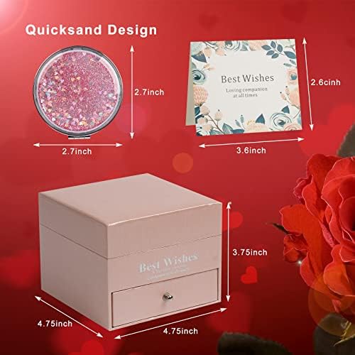 Подарък кутия HSXIANG с запазена роза и компактен зеркальцем за жени, съпруги, майки, сестри, приятелки - идеална