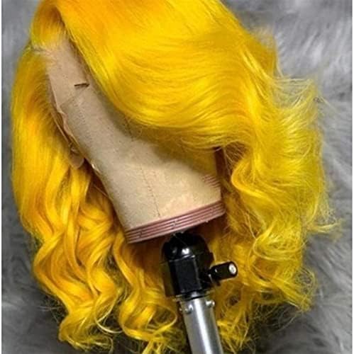 Перуки XZGDEN Перука на Косата Жълта Обемна Вълна Перуки, изработени От Човешка Коса 13X4 Перука на Дантели