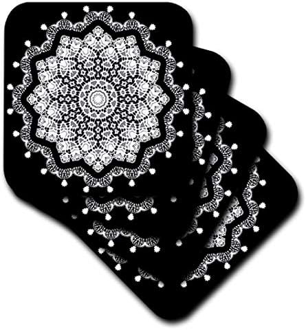 Специални поставки за керамични плочки 3dRose в черно-бял цвят с изображение на Мандали, комплект от 4 броя