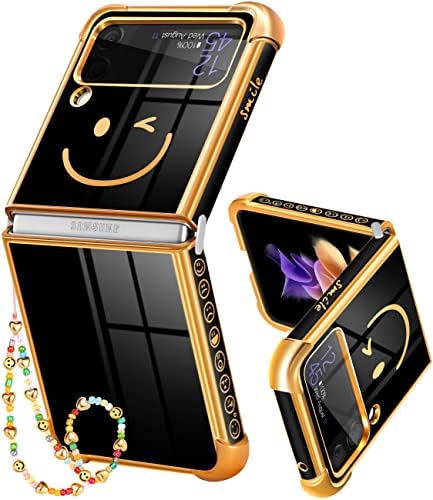 Goocrux (2в1 за Samsung Galaxy Z Флип 4 калъф с Хубав Смайликом за жени и Момичета, Красиви Калъфи за телефони,