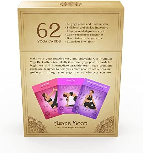 Карта за йога Asana Moon Premium за начинаещи – Комплект за йога тренировки за начинаещи и юноши – Колода последователности