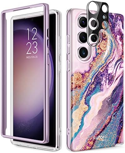 Комплект GVIEWIN Marble - Съвместим с Samsung Galaxy S23 Ultra 6,8 инча [Без вградени защитни фолиа] + държач за пръстени телефон (Dreamland River /лилаво) (комплект от 2 теми)