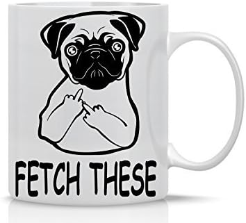 AW Fashions Fetch This Сладко Куче Среден Пръст - Забавна Чаша за любителите на кучета мопс - Кафеена чаша с