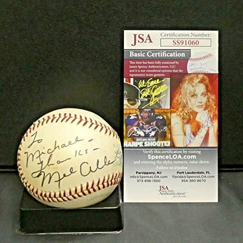 Мел Алън, Реджи Джексън, Джо Торе подписаха Официален договор с AL Baseball с JSA COA - Бейзболни топки с автографи