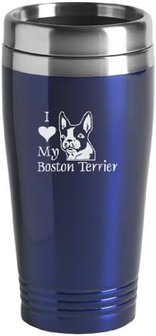 Пътна чаша Sutter's Mill Specialties на 16 унции От неръждаема стомана - I Love My Boston Terrier - Син
