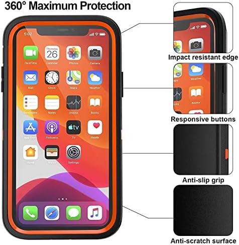 Калъф BypaBox за iPhone 11 с 2 защитни екрани и стойка за кобур с клип за колан, Сверхпрочный калъф за телефон