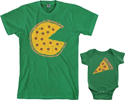 Комплект за Детско боди Threadrock Pizza Pie & Slice и мъжки тениски в тон