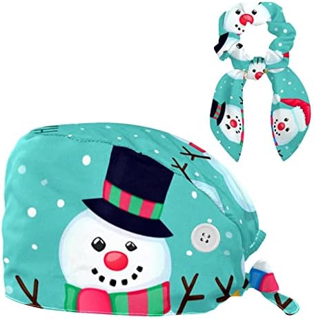 Медицински Шапки, Регулируема Работна Шапка с Копчета и Лък, Ластикът за коса, Сладък Коледен Снежен човек