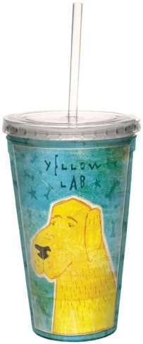 Безлесный Добре дошли Жълт Лабрадор от John W. Golden Artful Traveler, чаша за охлаждане с двойни стени и многократно соломинкой, 16 унции