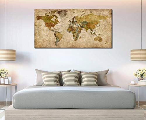 Реколта Карта на света, Стенни Художествена Картина върху Платно, Голяма Старинна Карта на света, Живопис върху