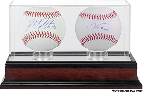 Бейзболни топки на Мат Харви и Джейкоба Дегрома Ню Йорк Метс с автограф и Калъф за две бейзболни топки от махагон