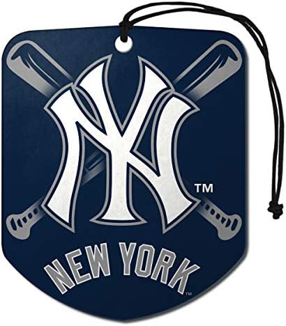Окачен авто Освежители за въздух FANMATS 61551 MLB Ню Йорк Янкис, 2 опаковки, Аромат на Черен Лед, Средство за Отстраняване на Миризма, Дизайн на билборд с Логото на отбора